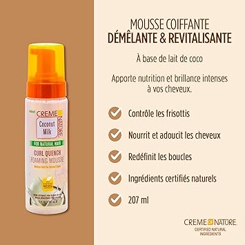Creme Of Nature, Mousse Coiffante au Lait de Coco, Formule Infusée D’Huile de Coco, Hydratation et Définition des Boucles 207Ml – Image 2