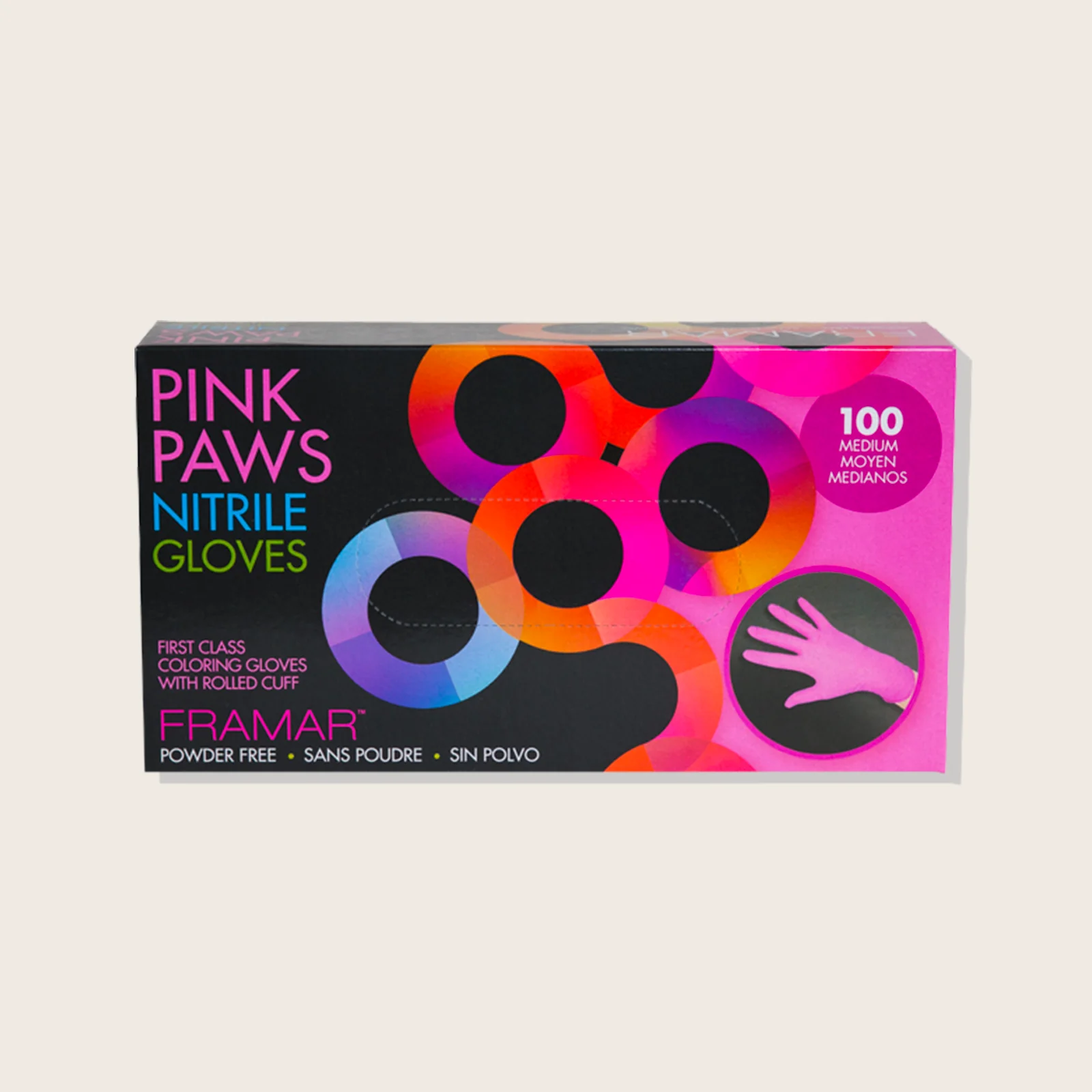 FRAMAR - Gants en nitrile Pink Paws moyens 100 pqt